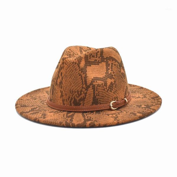 

fuodrao new autumn women fedora hats fashion snake print wool panama belt wide brim jazz cap travel cowboy hat f1351, Blue;gray