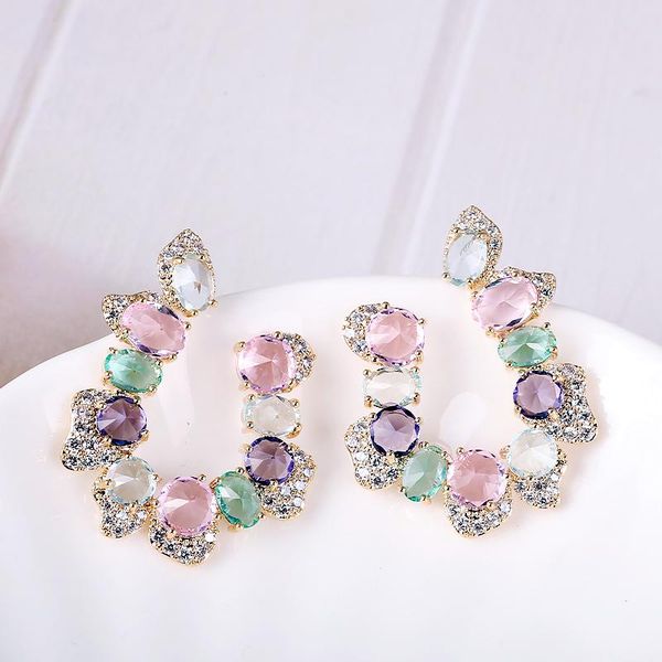 

xiumeiyizu luxury large irregular zircon stone earrings handmade inlay fashion wedding women earrings party jewelry gold plating, Silver