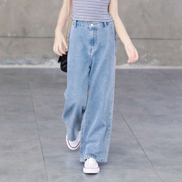 

2021 girls' xia da tong spring summer thin soft blue loose casual wide leg jeans