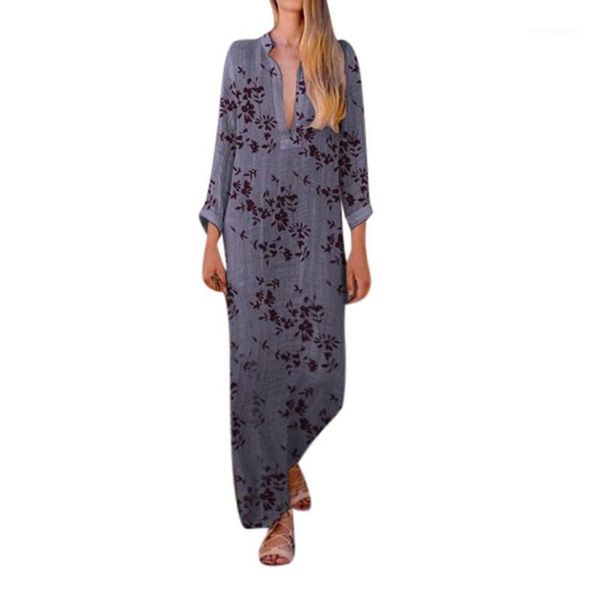 

casual dresses jaycosin women bohemia v-neck wrist sleeve floral print ethnic autumn beach boho long dress retro hippie vestidos 5101, Black;gray