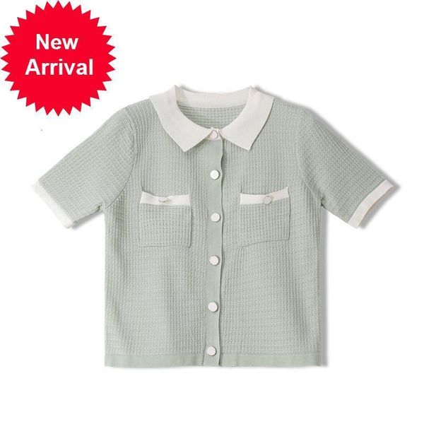 

new tide 2021 summer tag women casual lapel short t-shirt sleeves gel shirt quality elegant office laits sahu, White;black