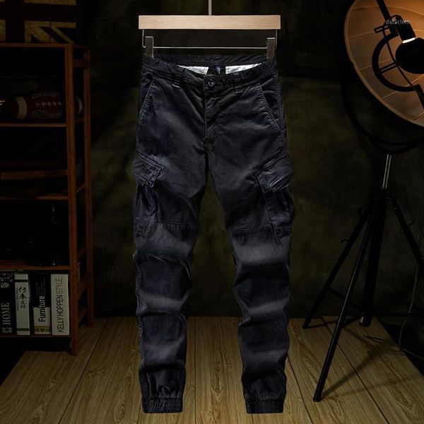 

fashion simple retro cargo pants men multi-pocket popular joggers men stretch slim kidoriman1, Black