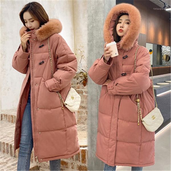 

mid-length cotton-padded jacket women's 2020 winter fashion new style thick fur collar hooded long-sleeved warm coat trendy 2641, Black