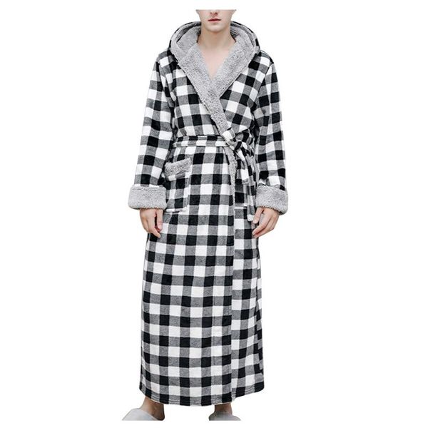 

осень зима мужчин длинный халат плед напечатанный домашняя одежда с капюшоном с капюшоном с капюшоном с капюшоном, Black;brown