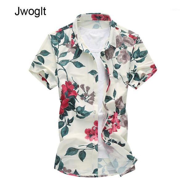 

45kg-120kg summer fashion mercerized cotton men casual red blue floral button shirts 5xl 6xl 7xl1, White;black