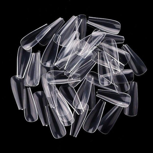 

false nails 500pcs/set long ballerina full cover artificial coffin tips transparent/natural art manicure, Red;gold