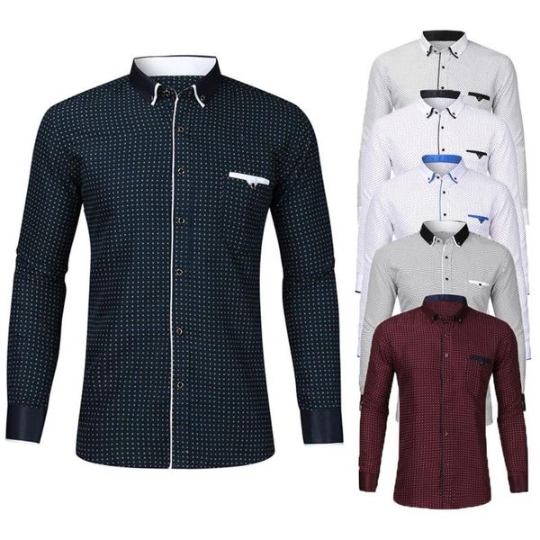 

men's casual long sleeve printed lapels business shirt plus size s-4xl hawaiian shirt camisa social masculina streetwear, White;black