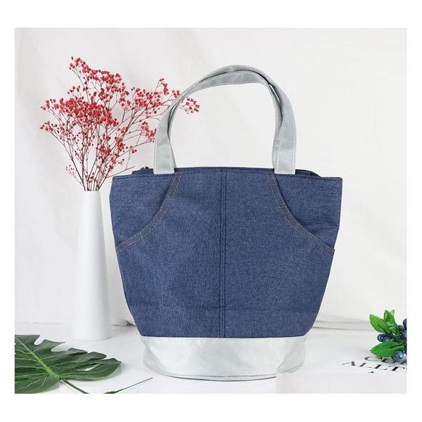

denim blue insulated lunch bags with handle food bag for adults lunch bag men picnic bags meal prep bags bento box lunch fhd17 dnjhp