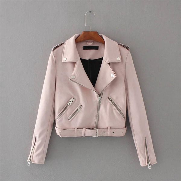 

2020 new fall of the false suede women trend leather fake motorcycle thin sleeve plutonium jacket itya, Black