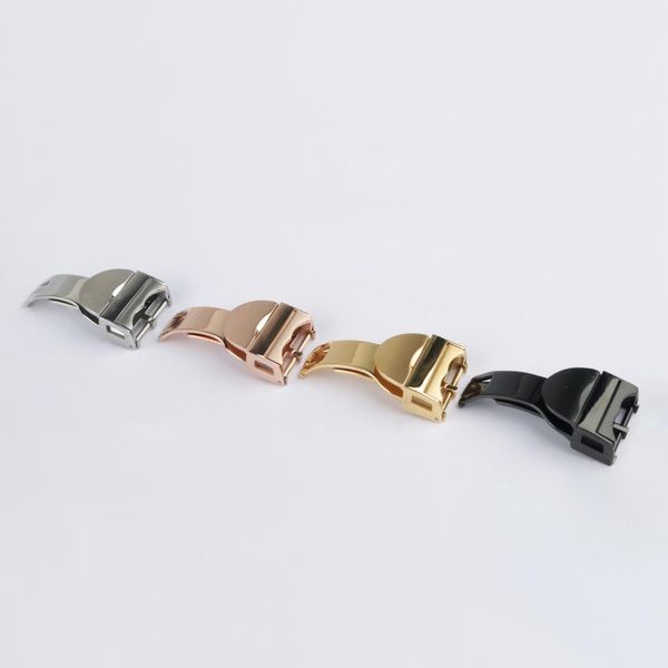 

18mm stainless steel silver/black/gold/rose gold 316l grade watch buckle deployment clasp bracelect, Black;brown