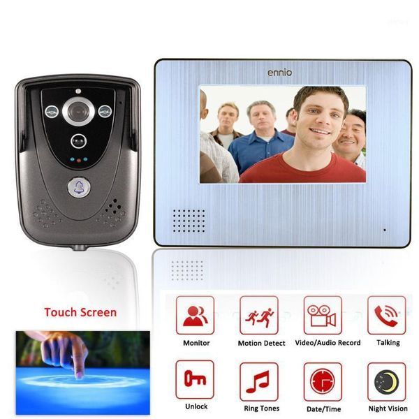 

ennio 7" color touch screen video door phone with pir record intercom system with ir camera max to support 32g sd card1