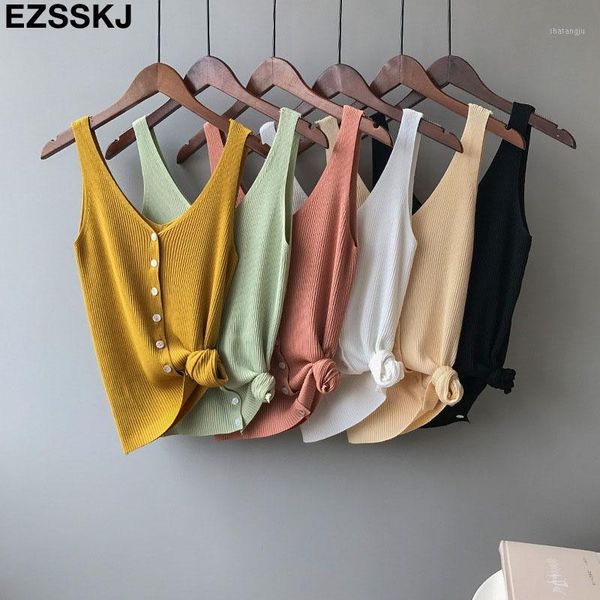 

2019 summer spring harajuku knit tank cami korean camisole elastic vest o neck solid color new loose 1, White