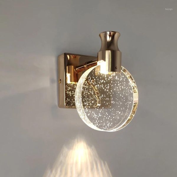 

wall lamp modern crystal led gold bedroom bedside sconces for stairs bathroom living room home round mirror light abajur1