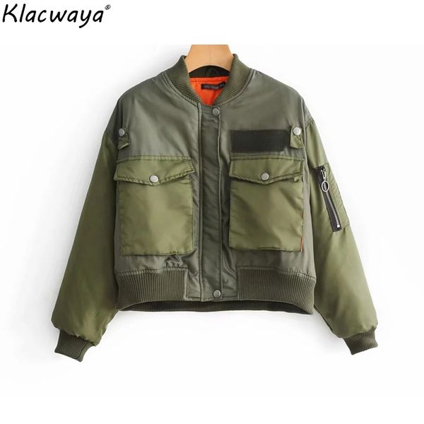 

casual women army green bomber jackets fashion ladies military short coat feminine oversize girls street-wear loose outwear chic y200101, Black;brown