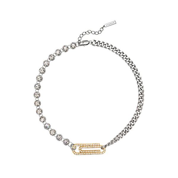 

chokers chaoku chain stitching pin pendant short necklace, Golden;silver