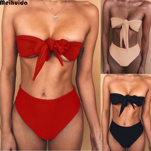 

high waist strapless bikini set bandage women swimwear bandage bikini women bathing suit triangle swimsuit 2020 summer bather1
