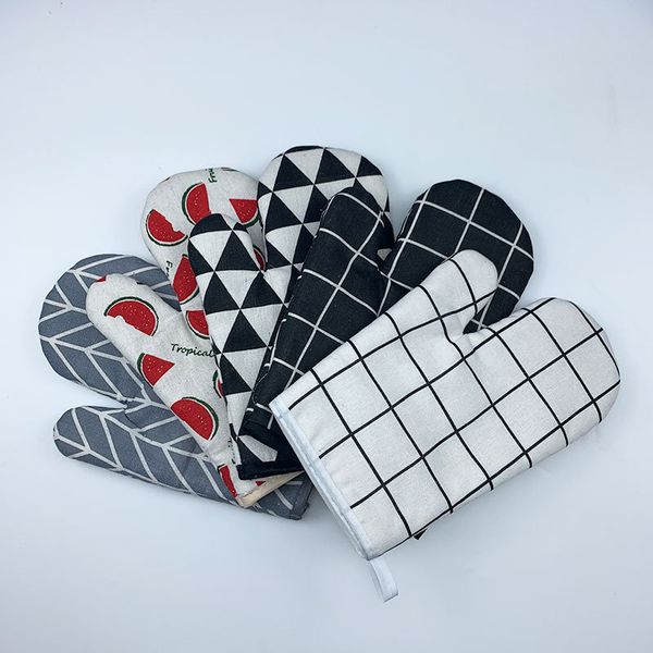 

cute anti-scalding oven mitts cotton linen fashion kitchen cooking microwave gloves baking bbq potholders oven mitts vt2019
