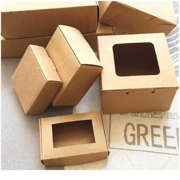 

10pcs square kraft box with window paper gift packaging for wedding home party muffin packaging christm sqcqmn
