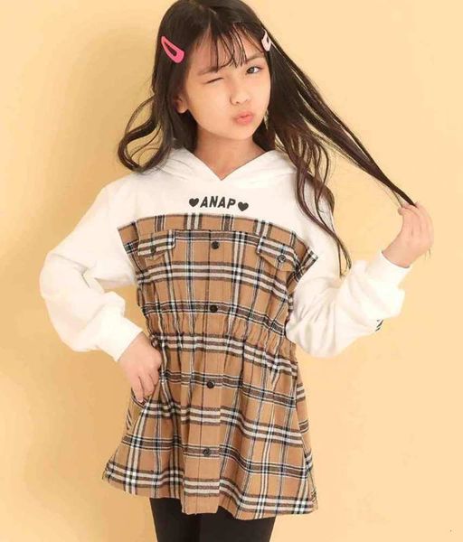 

2021 girls' hooded spring children's skirt korean long sve drs, Red;yellow