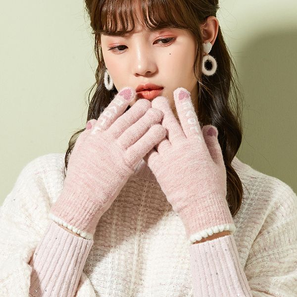 

gloves winter female ins cute cartoon five fingers cold proof warm finger writing student korean version double layer plush