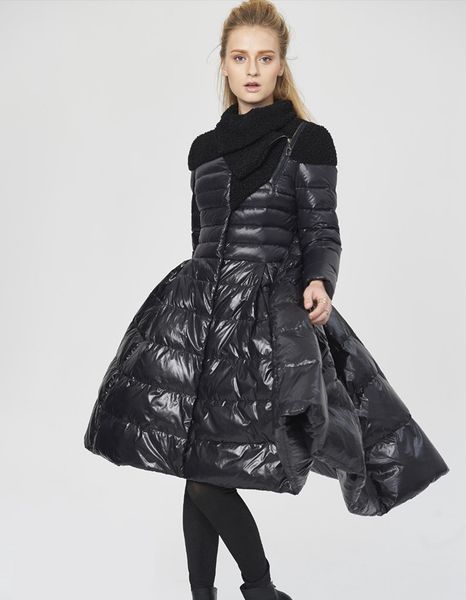 

2021 new parka quality high winter coat of women white duck jacket asymmetrical skirt down coats mujer wxf170 vmn9, Black