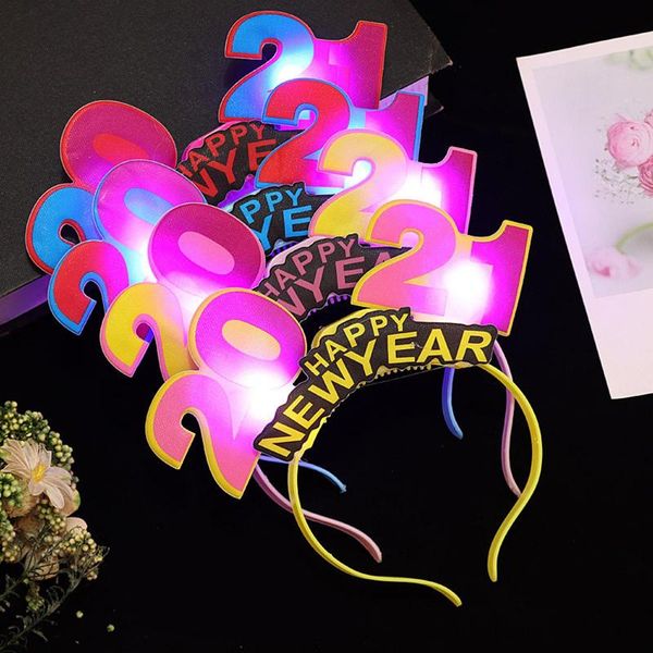 

2021 new year led light headband luminous number 2021 xmas head hoop luminous hair clasp festival prop