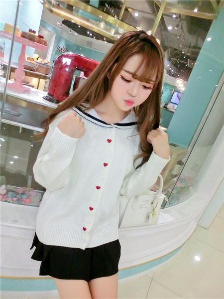 

princess sweet lolita sweater japanese sweet girls college wind navy collar embroidery knitted cardigan autumn and winter xh1641, White