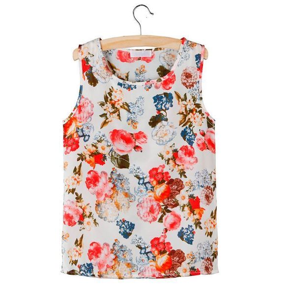 

2020 summer women chiffon shirt shirt sleeveless printed shirt ladies vest women clothing drop shipping, White