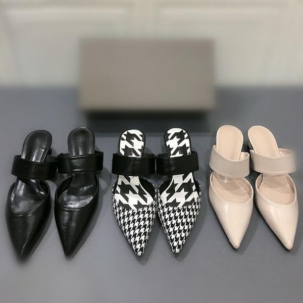 

sandals the spring and summer of 2021 wide starp pointed toe muller shoes thick heels with fashion slides, Black