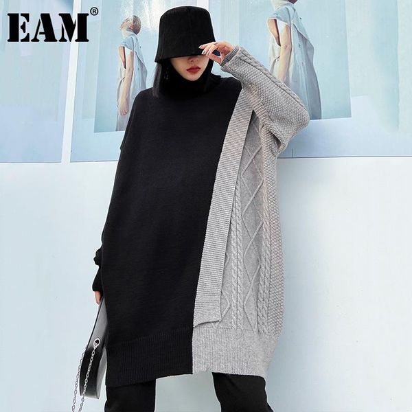 

eam] gray big size long knitting sweater loose turtleneck long sleeve women pullovers new fashion autumn winter 2021 1dd3352, White;black