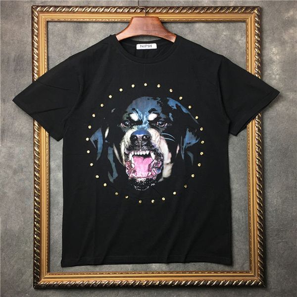 

mens stylist t shirt men women cotton dog printing summer t shirt hip hop short sleeve size s-xxl, White;black