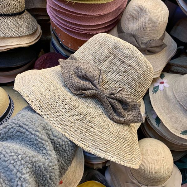 

grass eaves korean lafite literature elegant bow decoration fisherman's hat women's fashion, Blue;gray