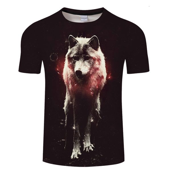 

wolf 3d printed t-shirt men's breathable short sleeve top, White;black