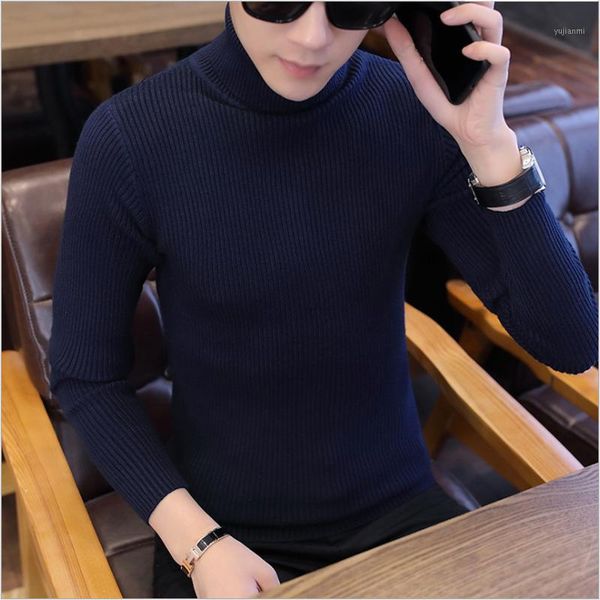 

new autmn winter high neck stripe sweaters male double collar sweater men slim fit casual pullover thick warm men knitwear1, White;black