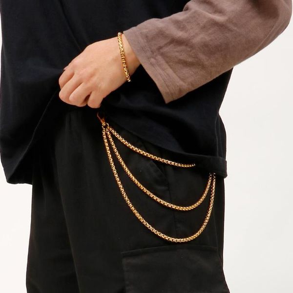 

6mm width trendy long metal wallet gold chain leash pant jean keychain ring clip men women hip hop pants belt jewelry, Black;brown