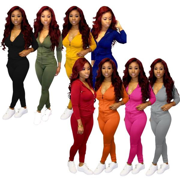 

women tracksuit two piece set designer fashion long sleeve outfits club solid color zipper coat casual new ladies apparel sportwear p688, White