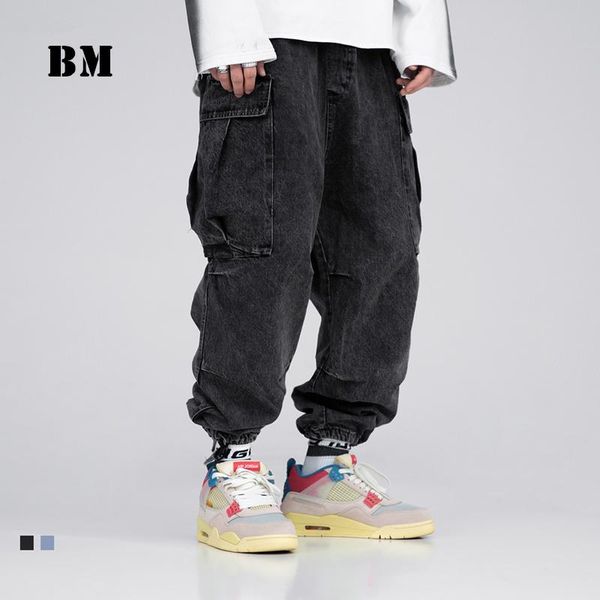 

men's jeans 2021 spring streetwear cargo harajuku casual straight denim pants for men clothing hip hop fashion trousers, Blue