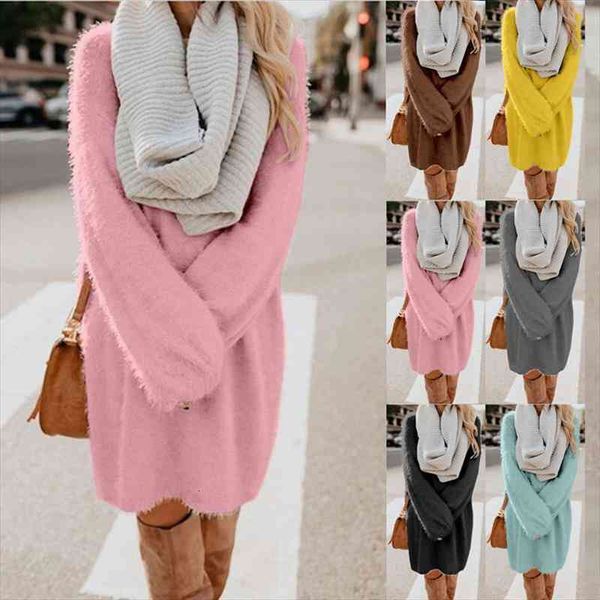 

leosoxs autumn winter elegant fashion o neck womens dress causal loose solid plush long sleeve ladies dress plus size, Black;gray