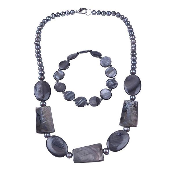 

good quality luster gray freshwater pearl beaded necklace mother of pearl necklace bracelet shell bead jewelry set, Silver