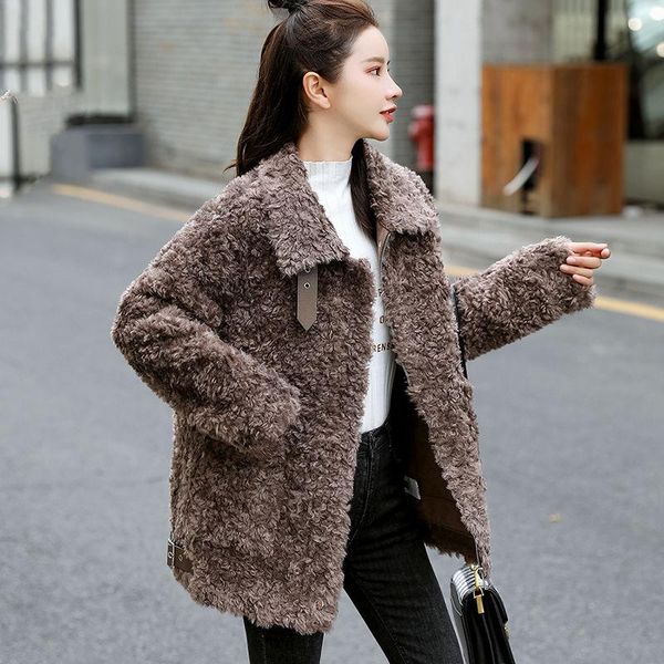 

women's fur & faux women 2021 autumn winter fashion chic bear jackets coats female overcoat ladies thick warm lambs wool outwear b529, Black