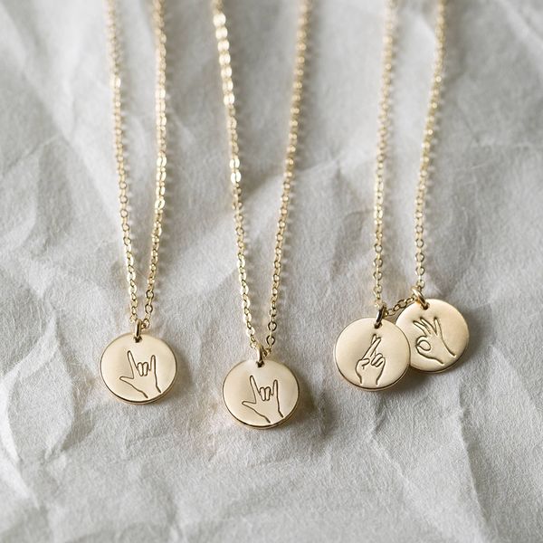 

hand gestures necklace handmade jewelry 925 silver letters disk coins choker 10mm pendant kolye collares collier femme necklace q0531