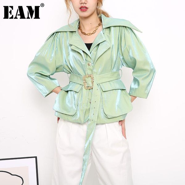 

women's jackets [eam] loose fit green pocket shining short jacket lapel long sleeve women coat fashion tide autumn winter 2021 jh58206, Black;brown