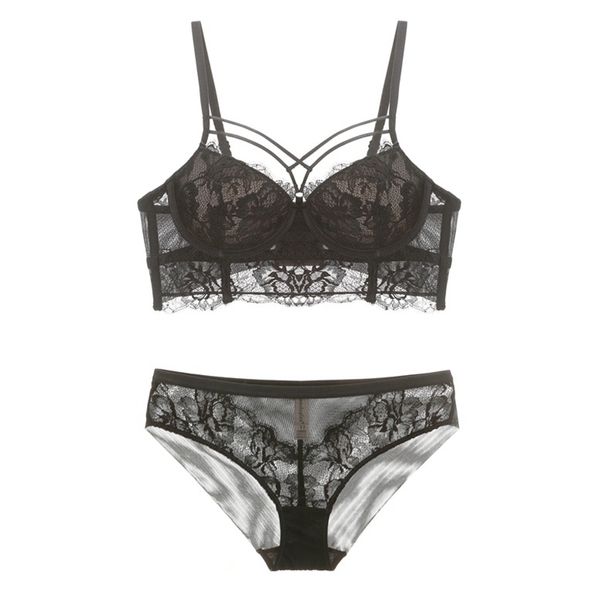 Sexy lace bandagem sutiã BRANDE BRILH-UP sutiã e calcinha definir laçado underwear sets mulheres lingerie branco azul preto 2019 brassieres y200708