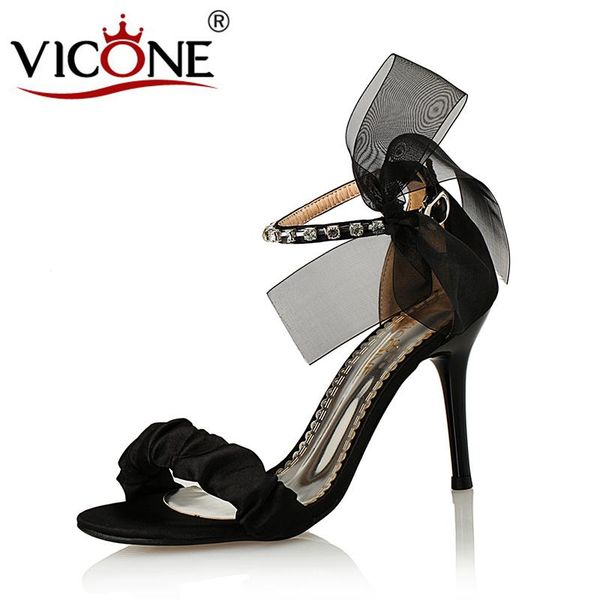 

dress shoes vicone women summer pointed toe party wedding crystal riband sweet fashion heels v408796, Black