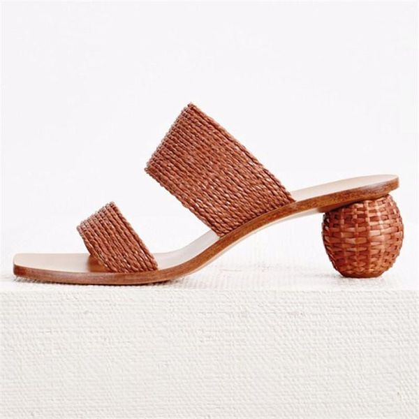 

strange ball heel women slippers fashion mules summer gladiator sandals casual beach slides ladies straps woven slipper1, Black