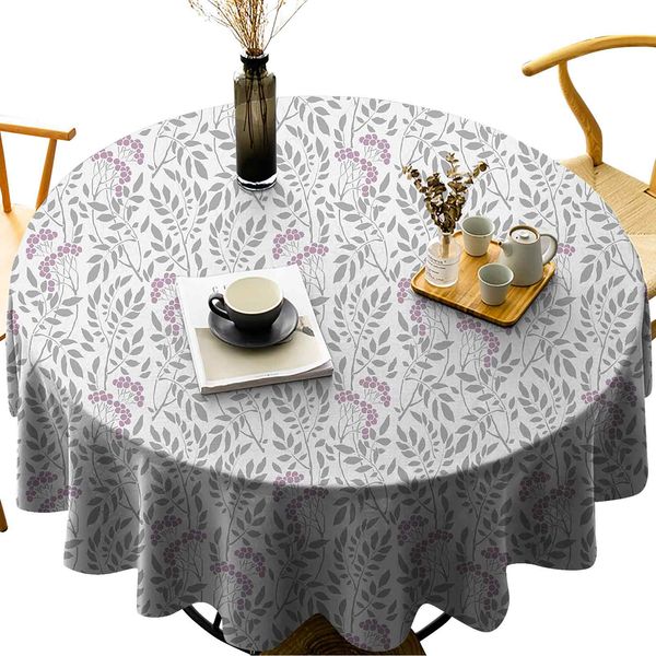 

round table cover spillproof tablecloth vintage spring season inspired floral image sprigs and berry silhouettes