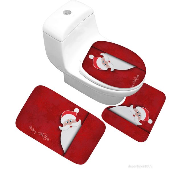 

eco-friendly christmas series bath 3pcs/set thick flannel absorbent non-slip bathroom mat and toilet cover