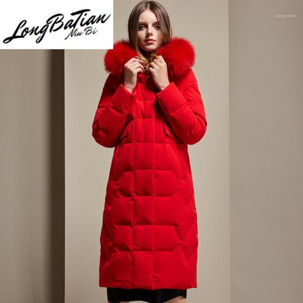 

fur natural hooded women's winter jacket woman 20% white duck coat female long thick warm down parkas 20201, Black