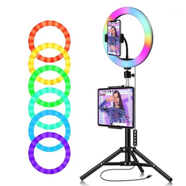 

10 inch rgb ring light with mini 130cmtripod stand phone holder for tik tok makeup youtube video pgraphy lamp gift1