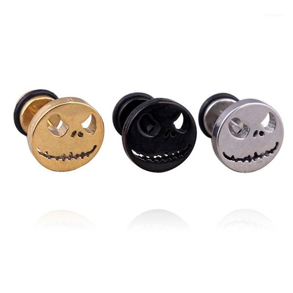 

1pcs 3 colors skull ghost face fake ear stud retro gothic punk style earrings women fashion jewelry gift1, Golden;silver
